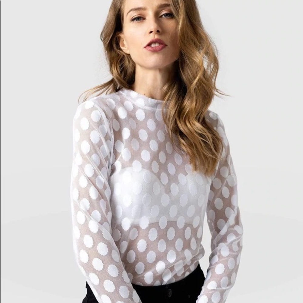Saint + Sofia Polka Mesh Top Size USA2 NWOT
